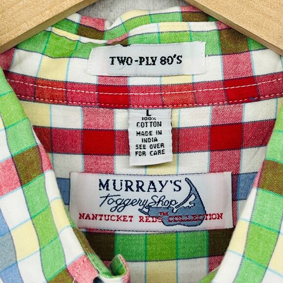 MURRAYS TOGGERY SHOP Shirt Mens L Plaid Nantucket Red Collection Cotton - Picture 10 of 13